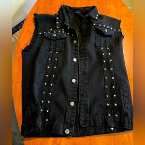 Studded Black Denim Vest